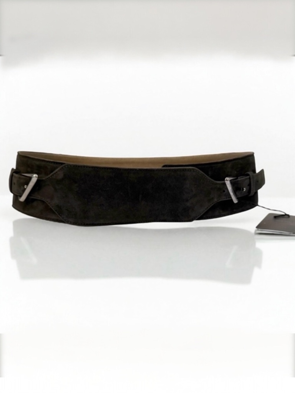 Costume National Grey Double Buckle Wide Suede Belt Size 44